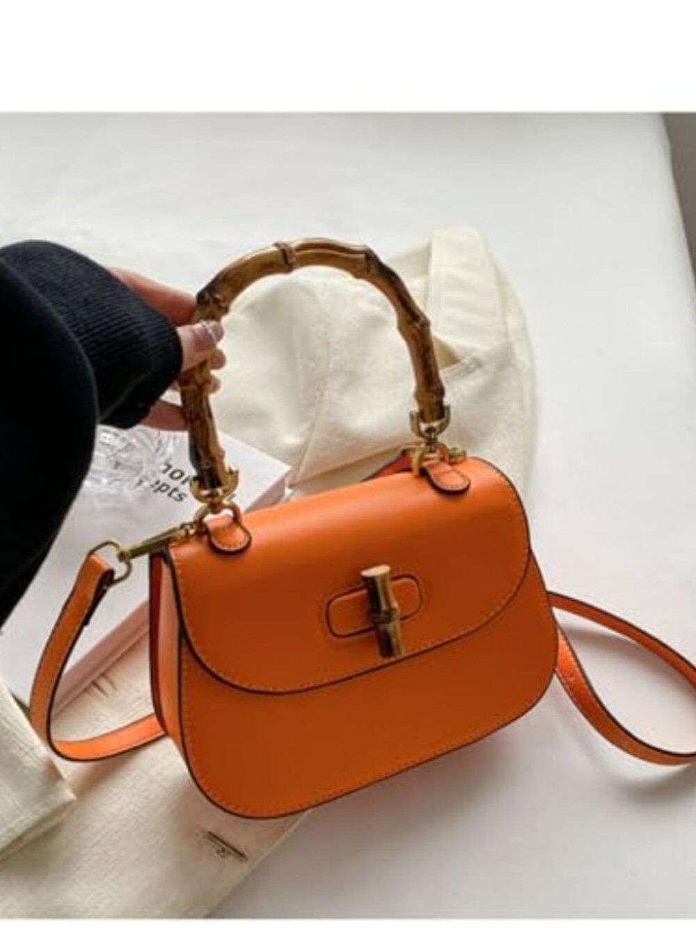 Women's Leather Tote Handbags,Bamboo Shaped Top Handle Satchel Crossbody Bag